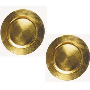 2x stuks ronde kaarsenborden/kaarsenplateaus goud van kunststof 33 cm -
