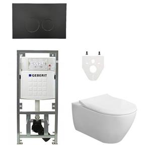Villeroy & Boch Subway 2.0 DirectFlush CeramicPlus toiletset slimseat zitting met Geberit reservoir en bedieningsplaat met ronde knoppen mat zwart 0701131/SW706188/ga26033/ga91964/