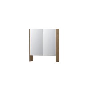 INK SPK3 Spiegelkast - 70x14x74cm - 2 deuren - dubbelzijdige Spiegel - open planchet - schakelaar en stopcontact - MDF Fineer Ash grey 1110072