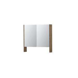 INK SPK3 Spiegelkast - 80x14x74cm - 2 deuren - dubbelzijdige Spiegel - open planchet - schakelaar en stopcontact - MFC Naturel eiken 1110110