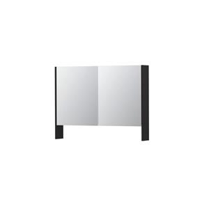 INK SPK3 Spiegelkast - 100x14x74cm - 2 deuren - dubbelzijdige Spiegel - open planchet - schakelaar en stopcontact - MDF lak zwart mat 1110205