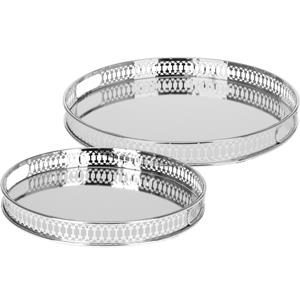 Excellent Houseware Set van 2x stuks ronde kaarsenplateaus spiegel zilver D25 en D30 cm -