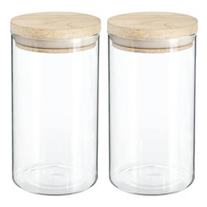 Secret de Gourmet 2x Stuks Voorraadbussen/voorraadpotten 1l Glas Met Houten Deksel - Voorraadpot