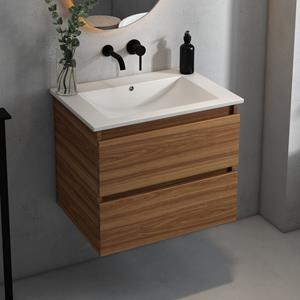Fontana Rovigo badmeubel 60cm met witte wastafel zonder kraangat walnoot