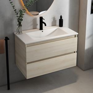 Fontana Rovigo badmeubel 80cm met witte wastafel en kraangat beach eiken