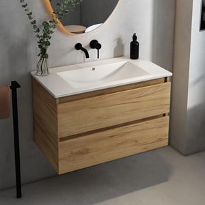 Fontana Rovigo badmeubel 80cm met witte wastafel zonder kraangat warm eiken