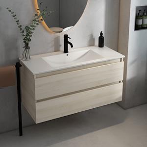 Fontana Rovigo badmeubel 100cm met witte wastafel en kraangat beach eiken