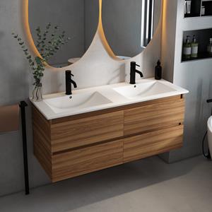 Fontana Rovigo badmeubel 120cm met witte wastafel met kraangaten walnoot