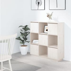 VidaXL Hoge kast 110,5x35x117 cm massief grenenhout wit