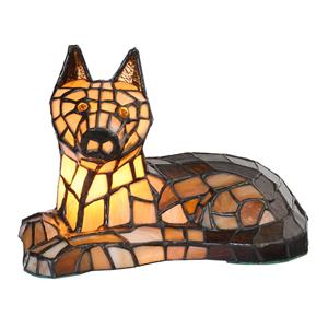 Clayre & Eef Lumilamp Tiffany Tafellamp Hond 25x13x17 Cm Bruin Glas Tiffany Lampen Nachtlampje Glas In Lood Bruin Tiffany Lampen