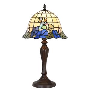 Clayre & Eef Lumilamp Tiffany Tafellamp Ø 29x53 Cm Blauw Glas Kunststof Rond Bloemen Tiffany Bureaulamp Tiffany Lampen Glas In Lood