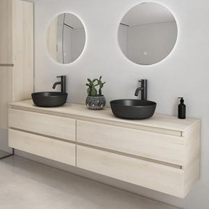 Fontana Proma badmeubel 200cm met zwarte waskommen beach eiken