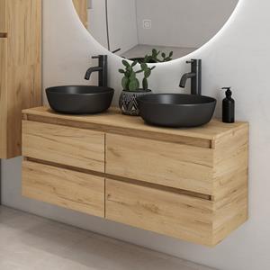Fontana Proma badmeubel 120cm met zwarte waskommen warm eiken