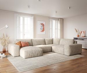 DELIFE Wohnlandschaft Lanzo XL 370x260 cm Cord Beige Recamiere variabel