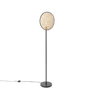 QAZQA Ländliche Stehlampe schwarz mit Rattan 35 cm - Kata