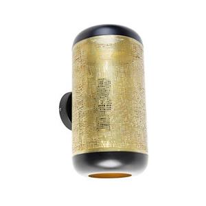 QAZQA Vintage Wandlampe schwarz mit Messing 20 cm 2-flammig - Kayleigh