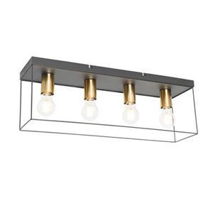 QAZQA Minimalistische Deckenlampe schwarz mit goldenen 4-Lichtern - Kodi
