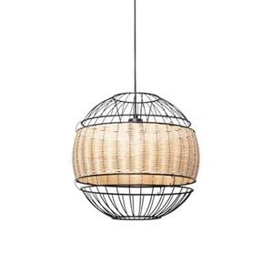 QAZQA Oosterse hanglamp zwart met rotan 38 cm - Emir