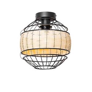 QAZQA Oosterse plafondlamp zwart met rotan 25 cm - Emir