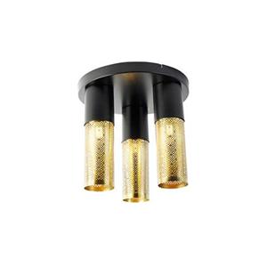 QAZQA Industrielle Deckenlampe schwarz mit goldenem rundem 3-Licht - Raspi