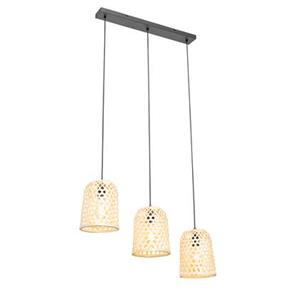 QAZQA Oosterse hanglamp zwart met bamboe 3-lichts - Rayan