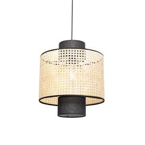 QAZQA Ländliche Hängelampe schwarz mit Rattan - Kata