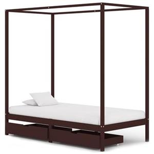 VidaXL Hemelbedframe met 2 lades grenenhout donkerbruin 90x200 cm