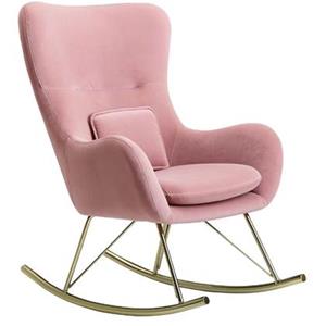 Wohnling Schaukelstuhl »WL6.202«, Schaukelsessel Rosa Samt / Metall 74x101x89 cm mit goldenen Beinen Polster Schwingstuhl Modern Stillsessel Relaxstuhl 120 kg