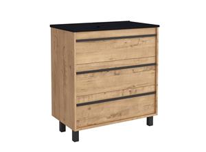 Muebles Resh badkamermeubel eiken 100cm met zwarte wastafel zonder kraangat