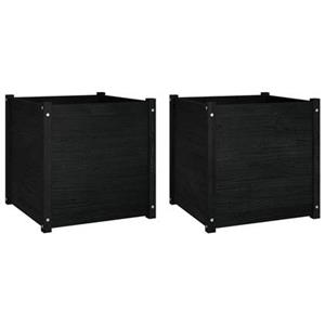 VidaXL Plantenbakken 2 st 60x60x60 cm massief grenenhout zwart
