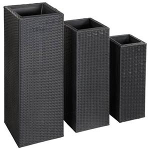 VidaXL Plantenbakken verhoogd 3 st poly rattan zwart