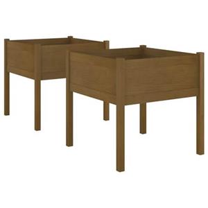 VidaXL Plantenbakken 2 st 70x70x70 cm massief grenenhout honingbruin