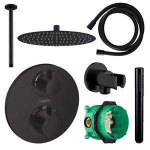 Hansgrohe Ecostat Regendoucheset Inbouw Plafonduitloop met Handdouche en Hoofddouche 30cm Thermostaat Rond Zwart