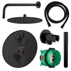 Hansgrohe Ecostat Regendoucheset Inbouw Wanduitloop met Handdouche en Hoofddouche 30cm Thermostaat Rond Zwart