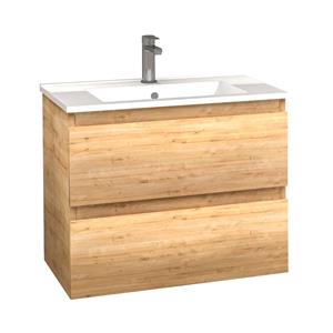 SaniGoods Sally badkamermeubel 60cm eiken met keramische wastafel rechthoek