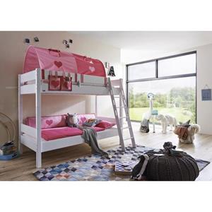 Relita Stapelbed Stefan incl. oprolbaar lattenbodem, met ladder en valbeveiliging, textiel set, beuken