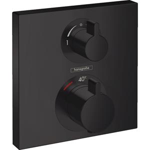 Hansgrohe Ecostat Regendoucheset Inbouw Wanduitloop met Handdouche en Hoofddouche 30cm Thermostaat Vierkant Zwart