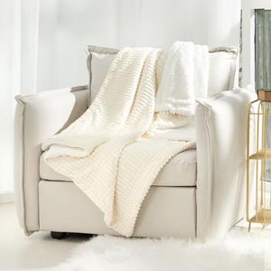 Cosy Bliss Ridgeline Sherpa Fleece Deken - Crème