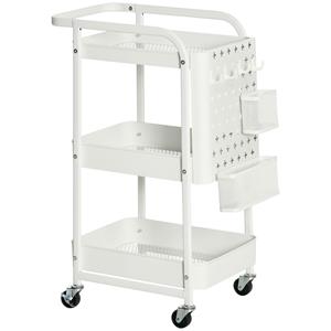 HOMCOM trolley 3-laagse keukenwagen met lades en mand voor keuken kantoor opbergwagen serveerwagen keukenplank met wielen slaapkamer woonkamer staal