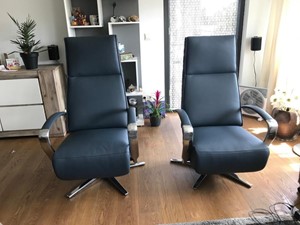 ShopX Leren relaxfauteuil idol, blauw leer, blauwe stoel