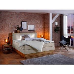 Home affaire Boxspringbett "Cavan", mit 2 LED-Leuchten, aus massiver Eiche, inkl. Bettkasten & Topper, verschiedene Härtegrade (auch H4)