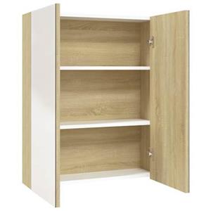 VidaXL Badkamerkast met spiegel 60x15x75 cm MDF wit en eikenkleurig