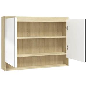 VidaXL Badkamerkast met spiegel 80x15x60 cm MDF wit en eikenkleurig