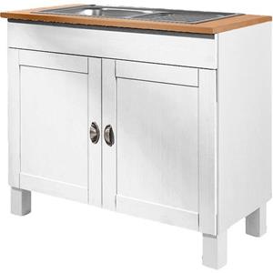 Home affaire Gootsteenkast Oslo 100 cm breed, in 2 diepten, inclusief inbouwspoelbak van edelstaal, met 23 mm dik werkblad, van massief grenen, metalen grepen