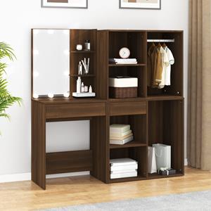 vidaXL Kaptafel met kastjes LED bewerkt hout bruin eikenkleur