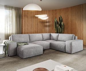 DELIFE Wohnlandschaft Lanzo L 330x230 cm Cord Silbergrau Recamiere variabel