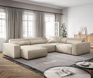 DELIFE Wohnlandschaft Sirpio XL 360x260 cm Cord Beige Recamiere variabel