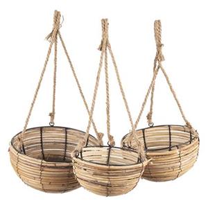 Clayre & Eef Plantenhanger Set van 3 Bruin Rotan Rond Hangpot