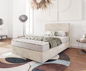 DELIFE Boxspringbett Dream-Well 120x200 cm Cord Beige mit Matratze und Topper