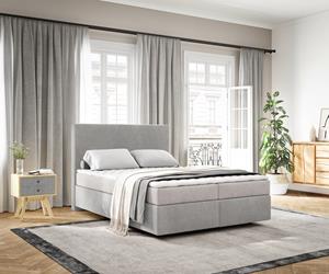 DELIFE Boxspringbett Dream-Well 140x200 cm Cord Silbergrau mit Matratze und Topper